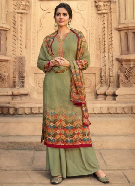 Olive Green Casual Daily Wear Digital Printed Designer Dress Material Collection 23087